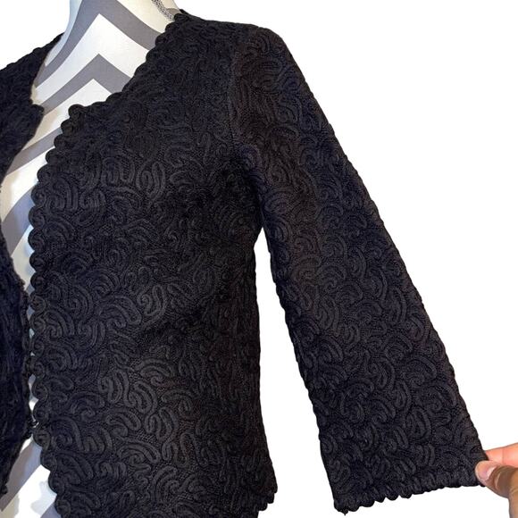 Nine West Vintage Knit Bolero Jacket Wool Blend Black Scalloped Detail Medium - Picture 5 of 7